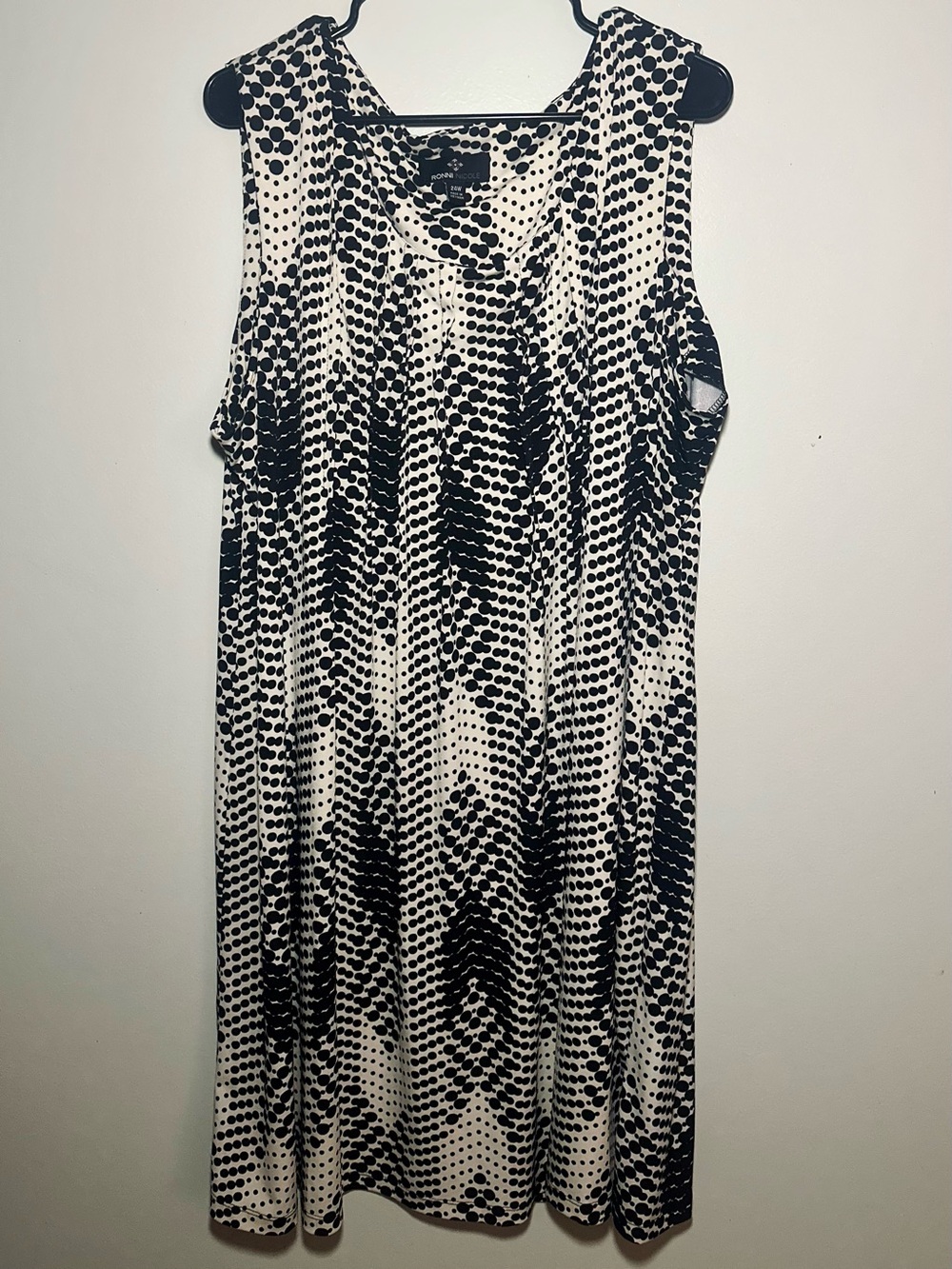 Ronni Nicole 24W Black White Polka Dot Sleeveless Midi Dress Plus Size